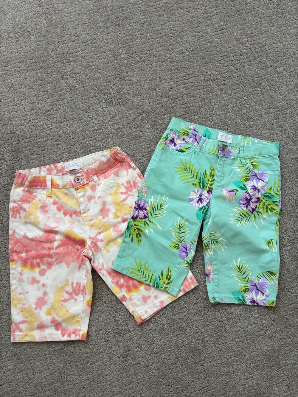 NWOT The Children's Place Mint Floral & Coral Tie-Dye Bermuda Shorts Set